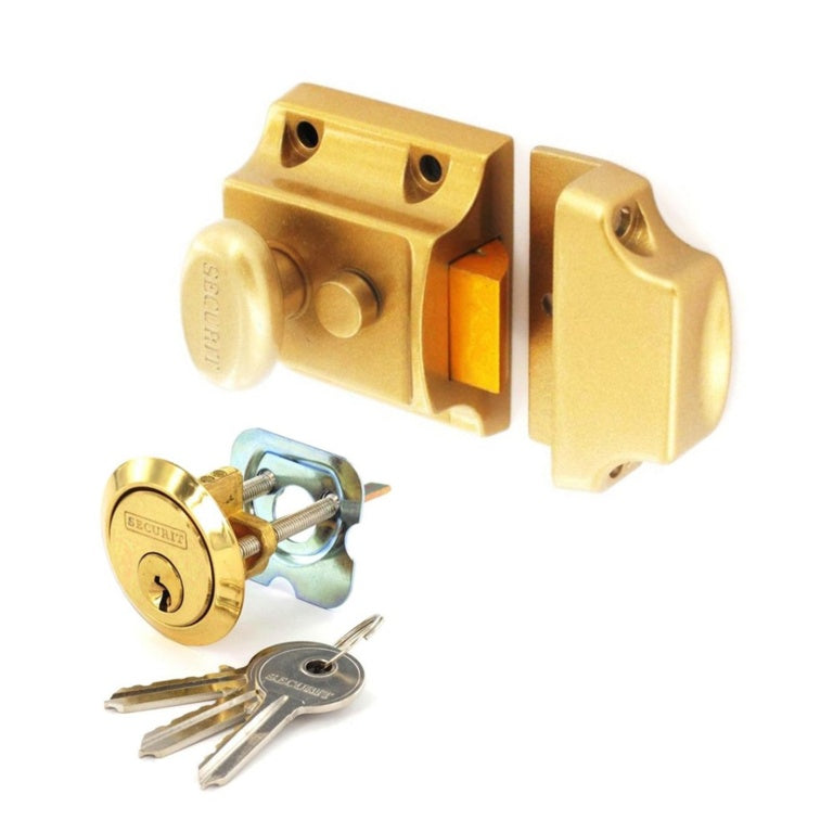 Securit Champagne Finish Nightlatch Brass Cylinder Narrow