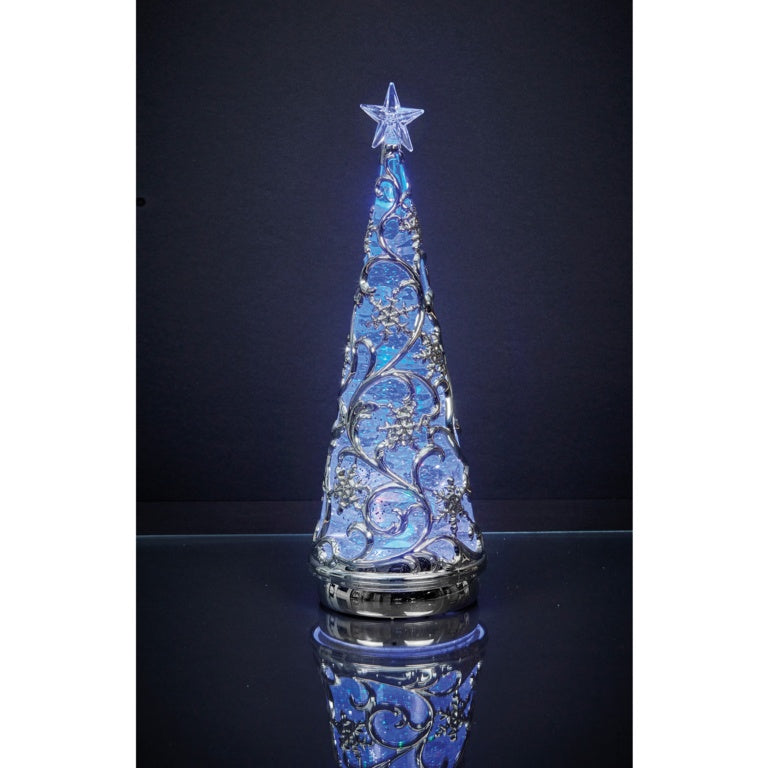 Premier Lit Chrome Tree With Star Colour Changing LEDs 30cm