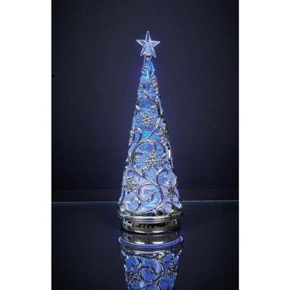 Premier Lit Chrome Tree With Star Colour Changing LEDs 30cm