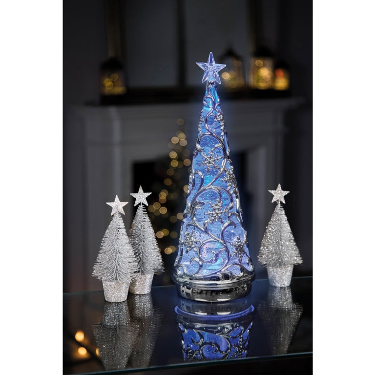 Premier Lit Chrome Tree With Star Colour Changing LEDs 30cm