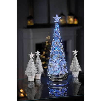 Premier Lit Chrome Tree With Star Colour Changing LEDs 30cm