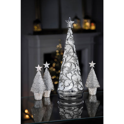 Premier Lit Chrome Tree With Star Colour Changing LEDs 30cm