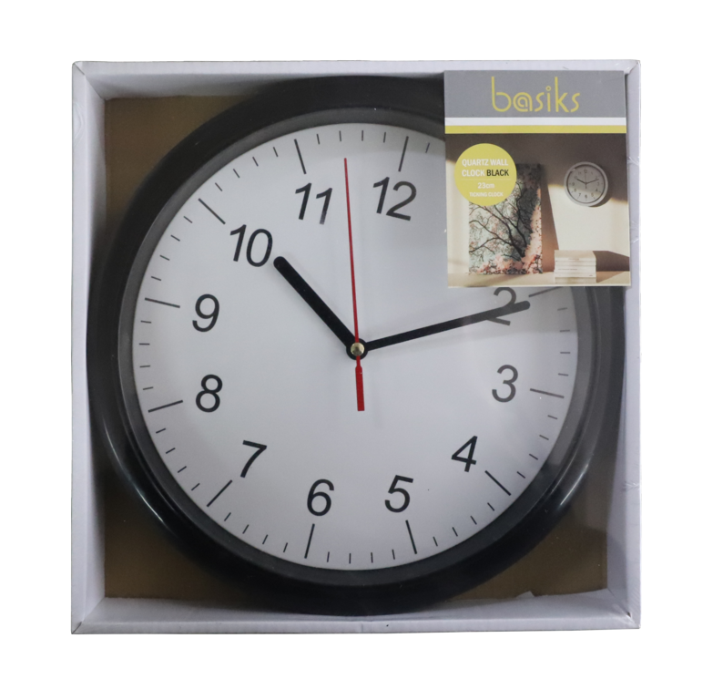Basiks 23cm Quartz Wall Clock Black