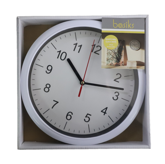 Basiks 23cm Quartz Wall Clock White