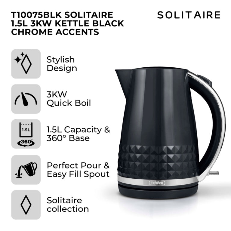 Tower Solataire Black Kettle 3kw