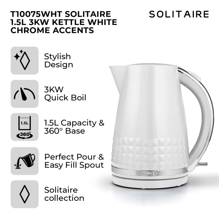 Tower Solataire White Kettle 3kw