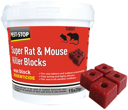 Pest-Stop Super Rat Mouse Killer Wax Block 15 x 20g