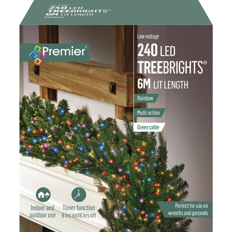Premier 240 LED Multi Action Treebrights With Timer Rainbow/Green Cable