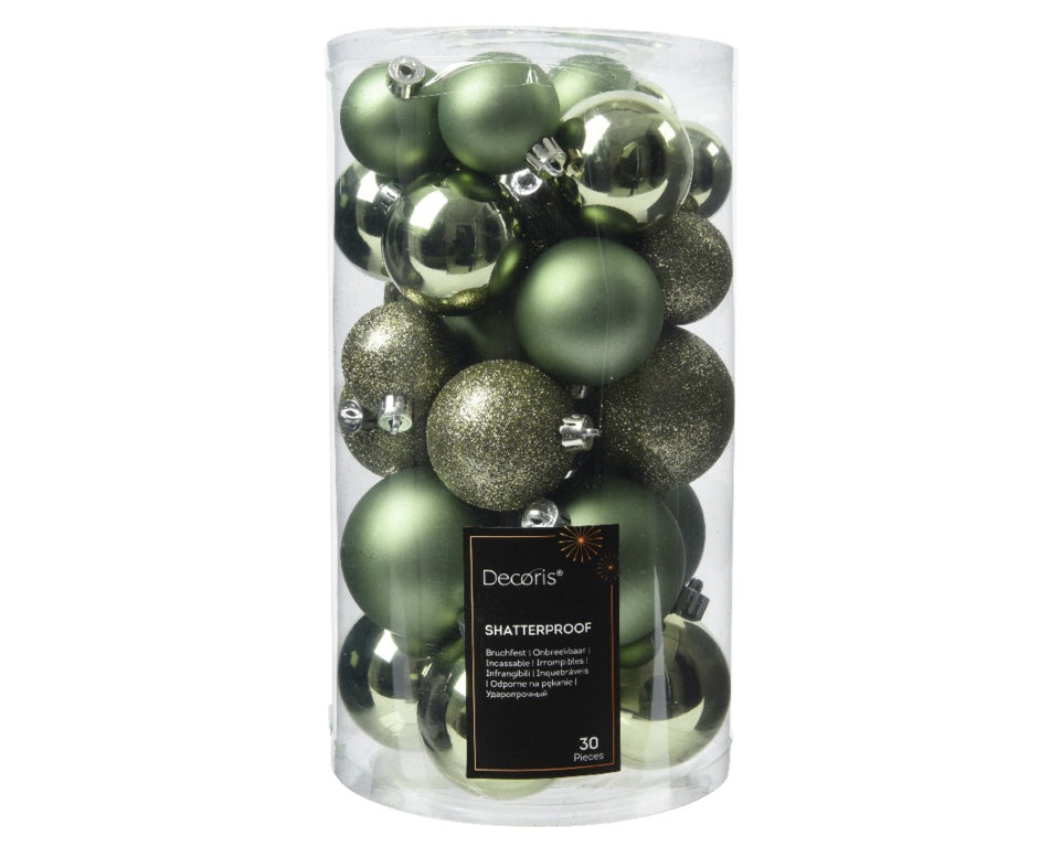 Kaemingk Shatterproof Baubles Tube 30 Rosemary Green 6cm