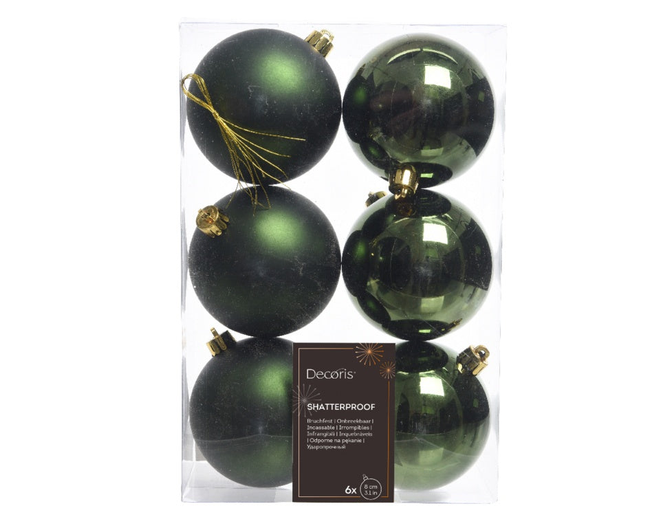 Kaemingk Shatterproof Baubles 8cm Box 6 Pine Green