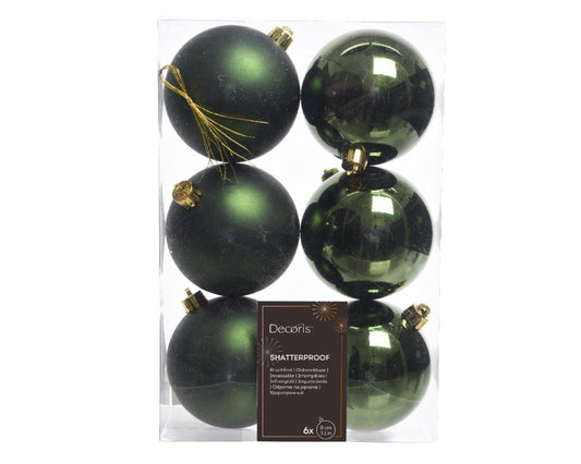 Kaemingk Shatterproof Baubles 8cm Box 6 Pine Green