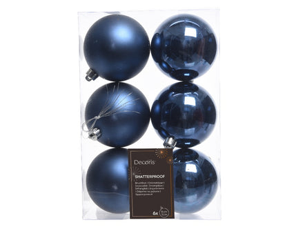 Kaemingk Shatterproof Baubles 8cm Box 6 Night Blue