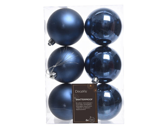 Kaemingk Shatterproof Baubles 8cm Box 6 Night Blue