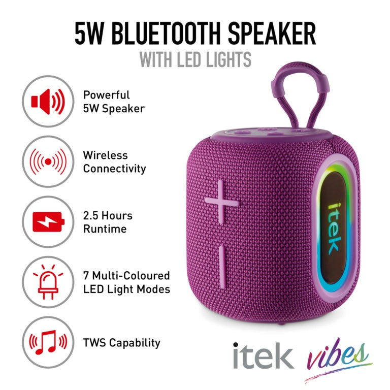 Itek Bluetooth Purple Speaker & LED Lights