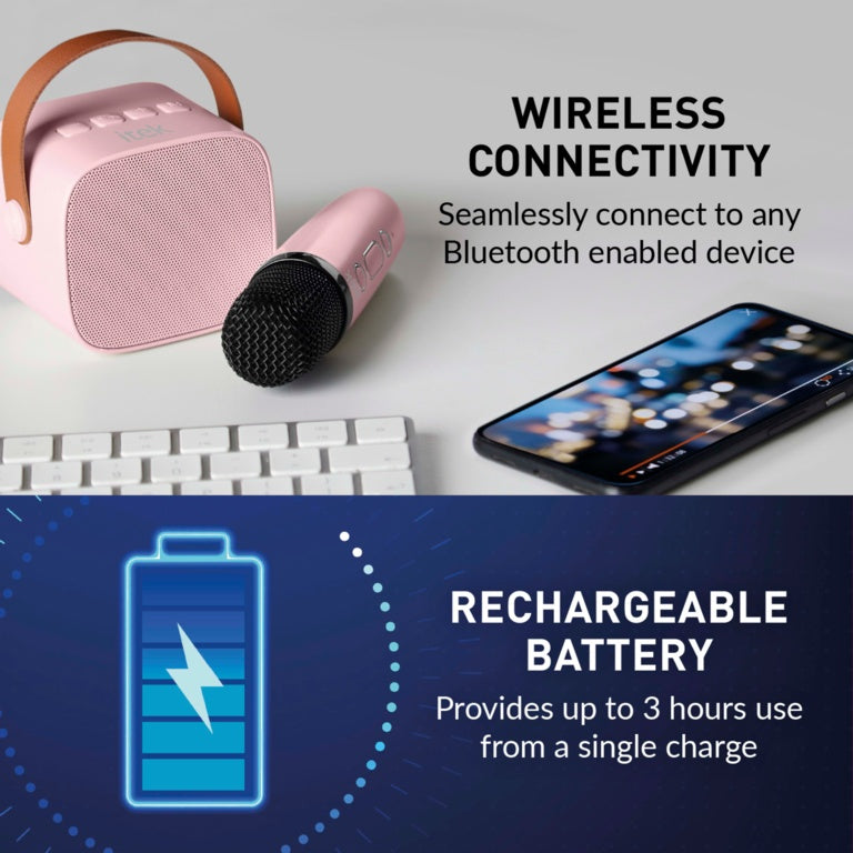Itek Pink Mini Karaoke Bluetooth Speaker & Mic