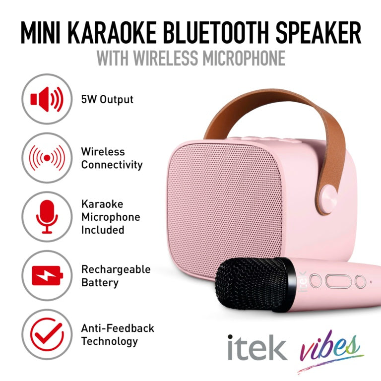 Itek Pink Mini Karaoke Bluetooth Speaker & Mic