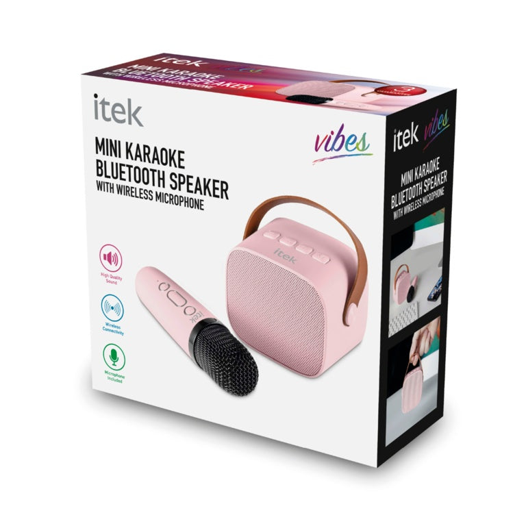 Itek Pink Mini Karaoke Bluetooth Speaker & Mic