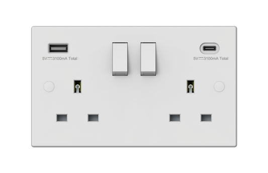 Switched Socket With USB A + C Double Pole