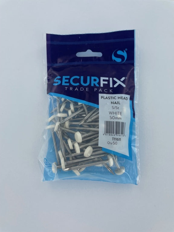 Stainless Steel Plastic Headed Nail White 50mm