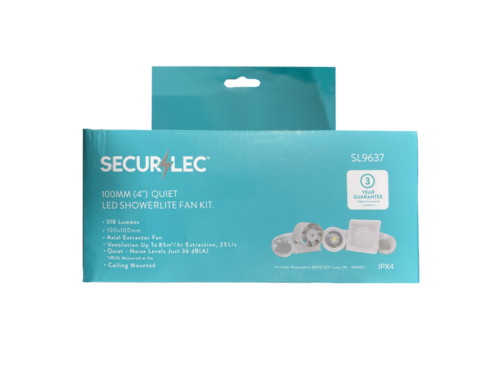 Securlec Quiet LED Showerlite Fan Kit 100mm