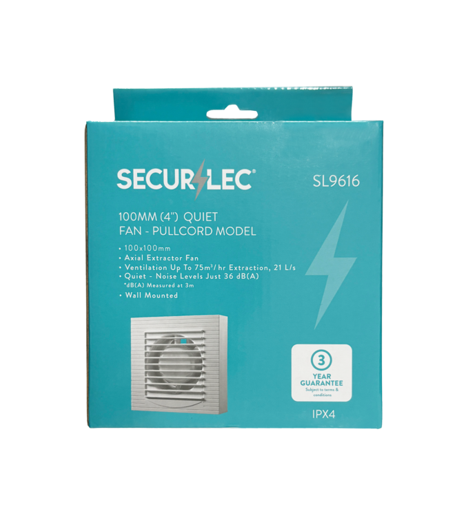 Securlec Quiet Fan Pullcord Model 100mm