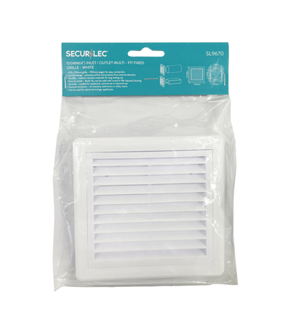 Securlec Inlet/Outlet Multi Fit Fixed Grill White 100mm