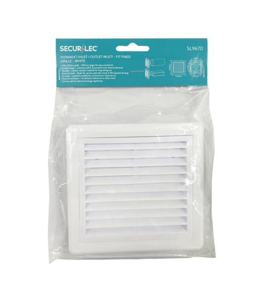Securlec Inlet/Outlet Multi Fit Fixed Grill White 100mm