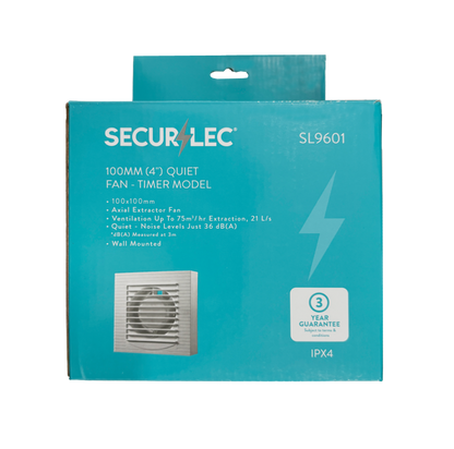 Securlec Quiet Fan Timer Model White 100mm