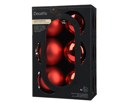 Kaemingk Baubles Polystyrene Christmas Red Pack 6 8cm Assorted
