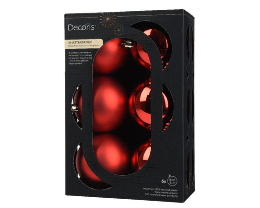Kaemingk Baubles Polystyrene Christmas Red Pack 6 8cm Assorted