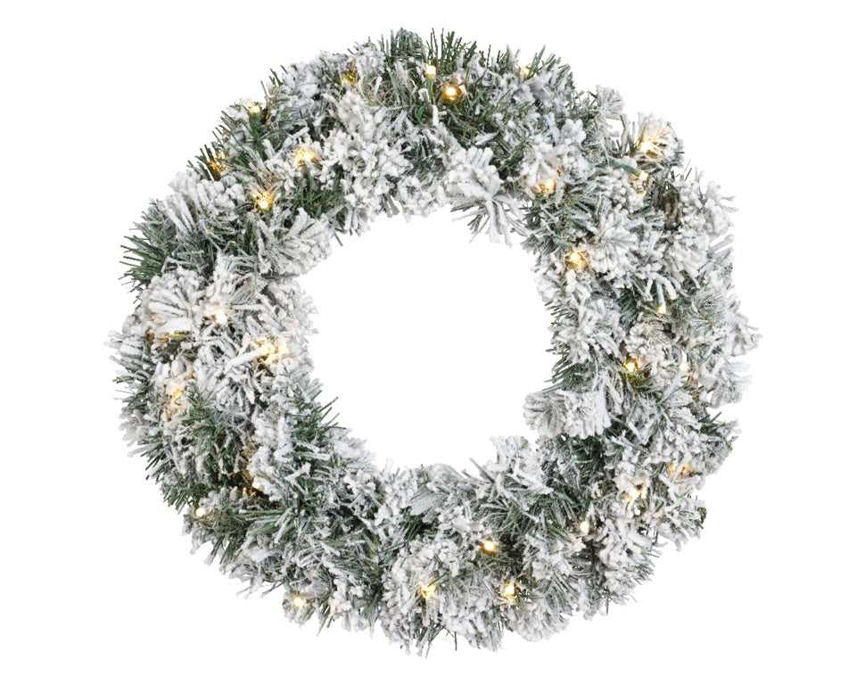 Kaemingk Imperial Snowy Green Wreath With Warm White LEDs 50cm