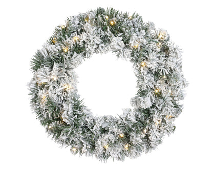 Kaemingk Imperial Snowy Green Wreath With Warm White LEDs 50cm