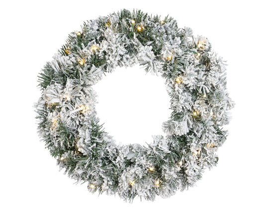 Kaemingk Imperial Snowy Green Wreath With Warm White LEDs 50cm