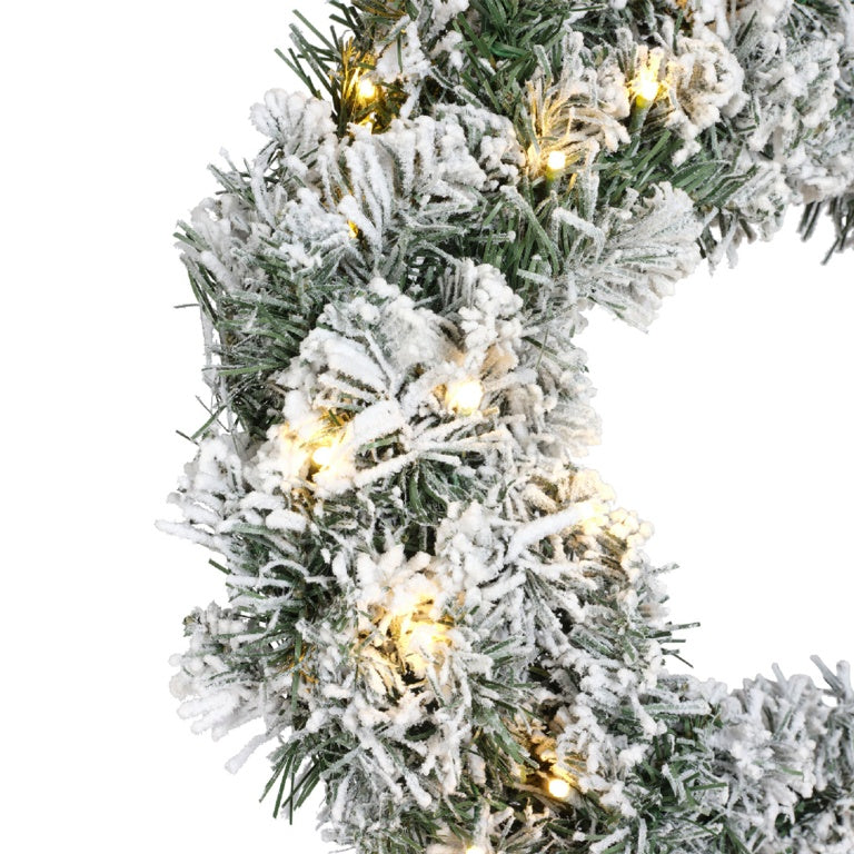 Kaemingk Imperial Snowy Green Wreath With Warm White LEDs 50cm