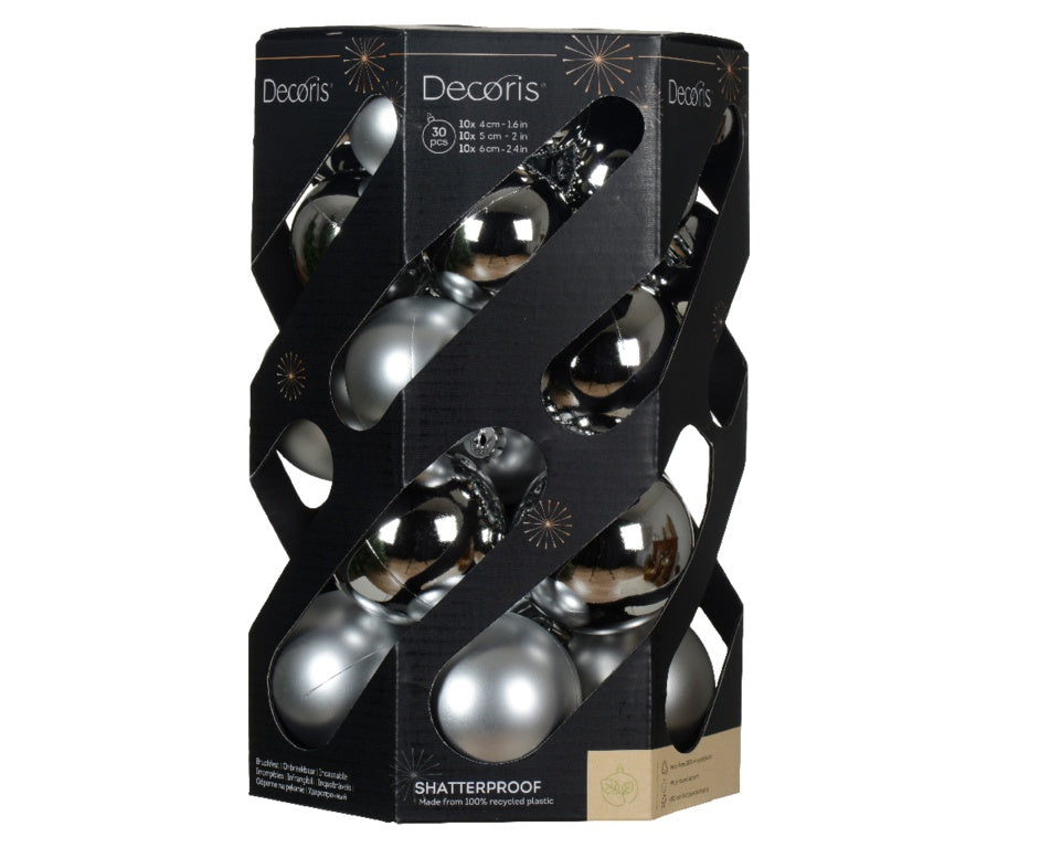 Kaemingk Baubles Polystyrene Silver Pack 30 Assorted Sizes