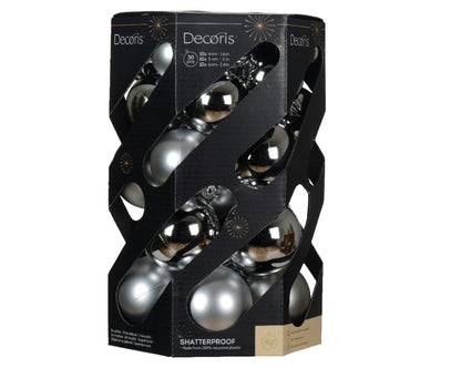 Kaemingk Baubles Polystyrene Silver Pack 30 Assorted Sizes