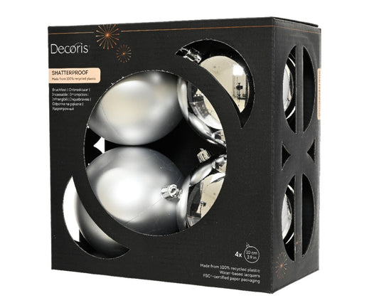 Kaemingk Baubles Polystyrene Silver 10cm Assorted Pack 4