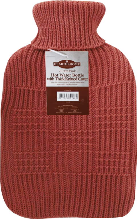 Hearth & Home Hot Water Bottle With Thick Knitted Cover 2L Pink
