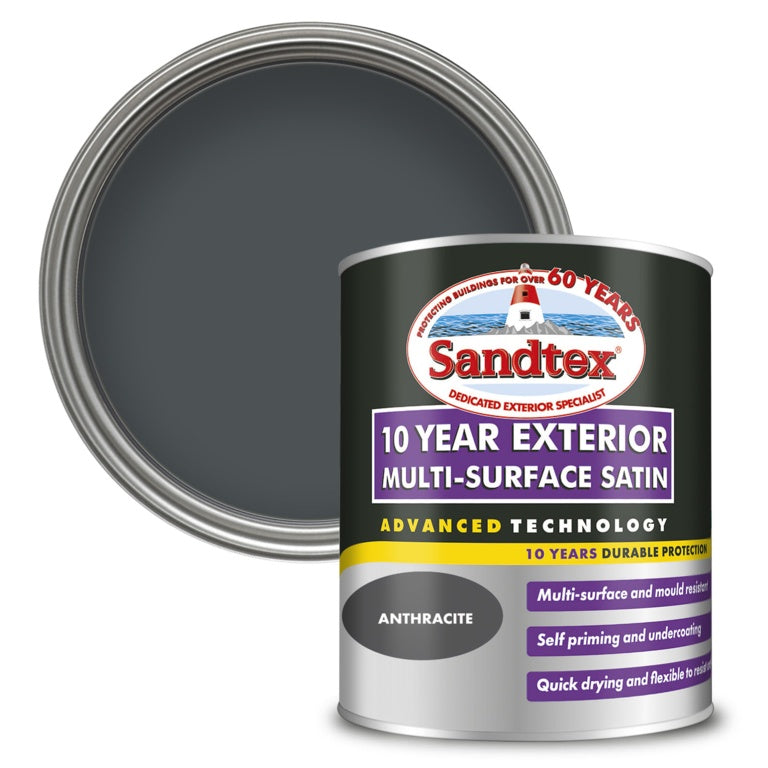 Sandtex 10 Year Exterior Multi Surface Satin 750ml Anthracite