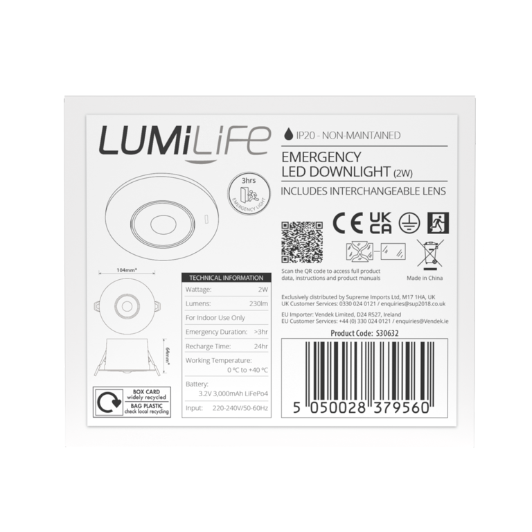 Lumilife Emergency Downlight Spot 2w 230lm