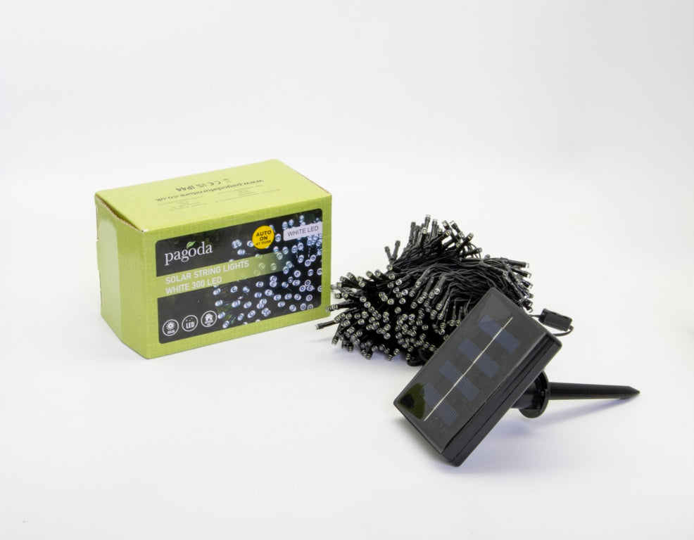 Pagoda Solar String Lights 300 White LEDs
