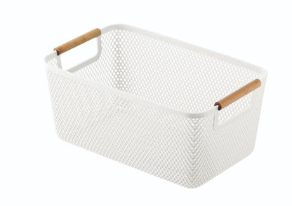 Blue Canyon Large Plastic Storage Basket With Wooden Handles