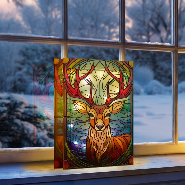 Premier Battery Operated Lit Glass Stag Table Top 50 LED Warm White 21x28