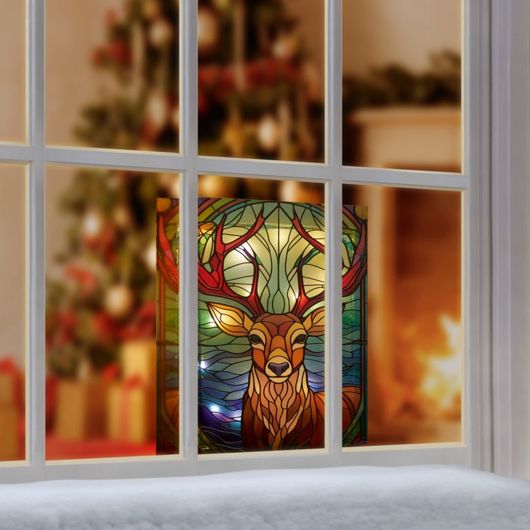 Premier Battery Operated Lit Glass Stag Table Top 50 LED Warm White 21x28