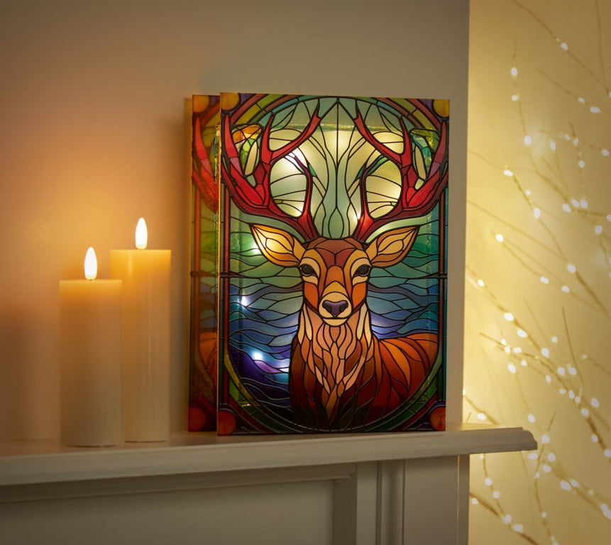Premier Battery Operated Lit Glass Stag Table Top 50 LED Warm White 21x28