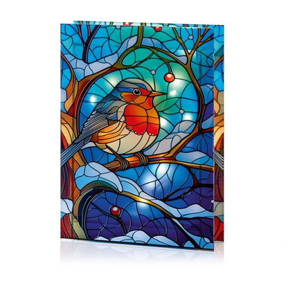 Premier Battery Operated Lit Glass Robin Table Top 50 LED Warm White 21x28