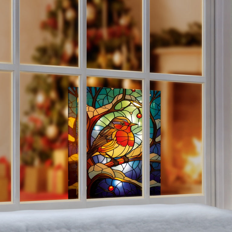 Premier Battery Operated Lit Glass Robin Table Top 50 LED Warm White 21x28