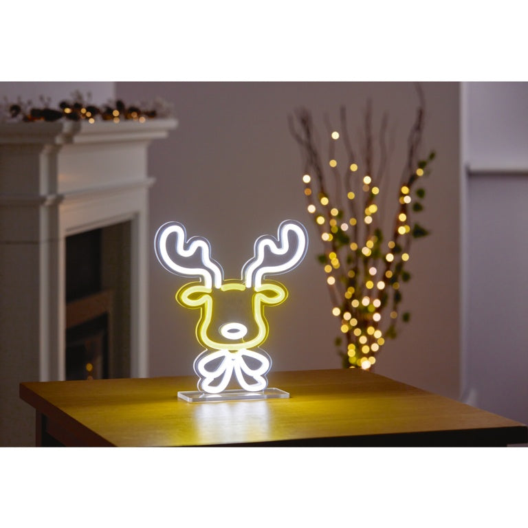 Premier Reindeer Face Table Top Lit Neon Sign 25cm