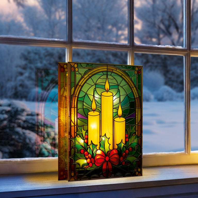 Premier Battery Operated Lit Glass Candles Table Top 50 Warm White LEDs 21x28