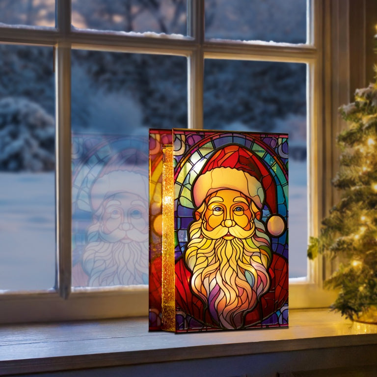 Premier Lit Santa Glass Table Top 50 Warm White LEDs 21x13